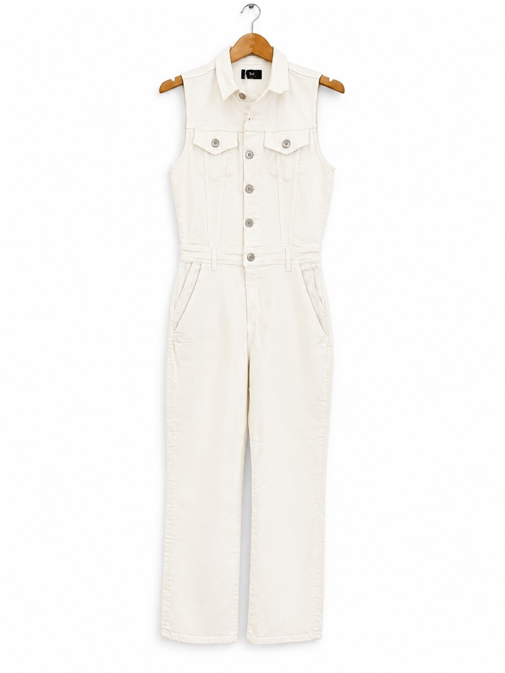3X1 Anthropologie white denim sleeveless jumpsuit size small NWT